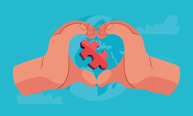 Free Vector puzzle in hands forming heart