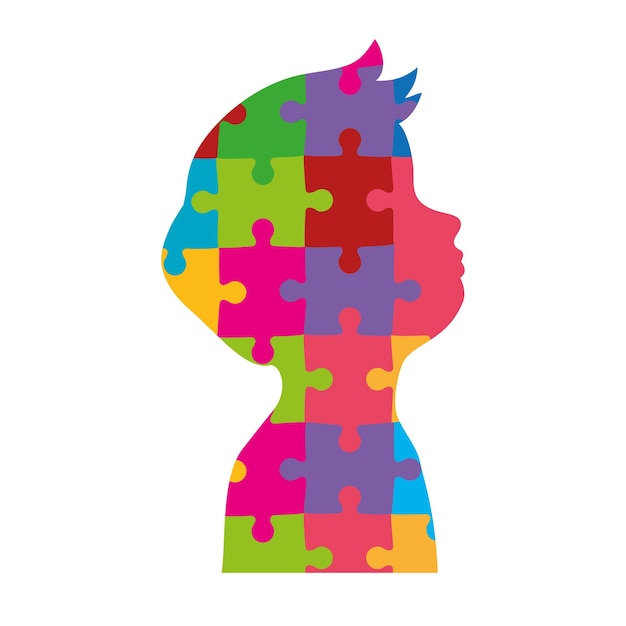 Free vector puzzle pieces forming boy autism campaign