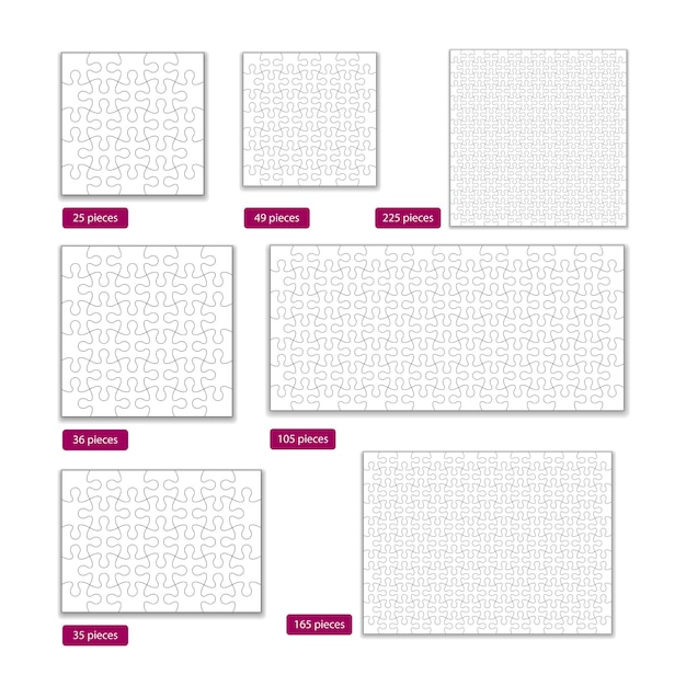 Puzzles patterns with different number of pieces