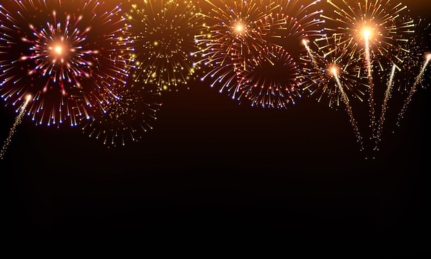 Pyrotechnics and fireworks background with animation on black