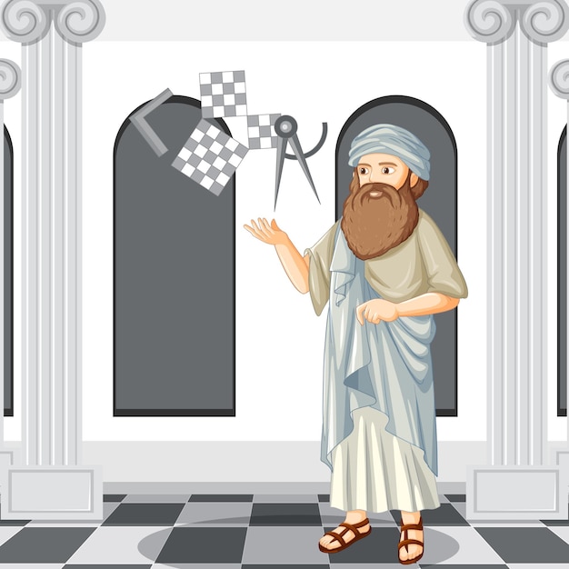 Free Vector pythagoras philosopher in cartoon style