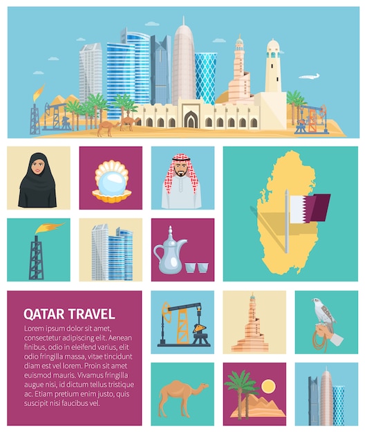 Free vector qatar culture flat icon set