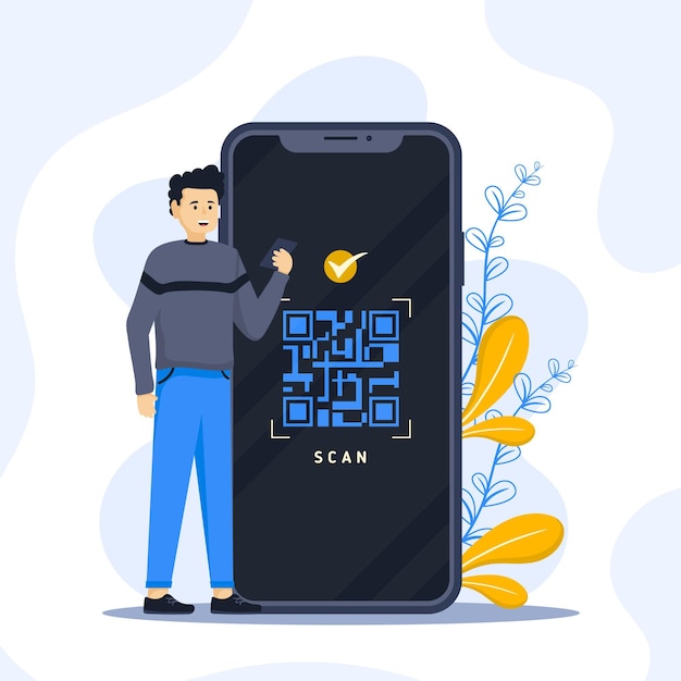 Free Vector qr code scanning concept with characters