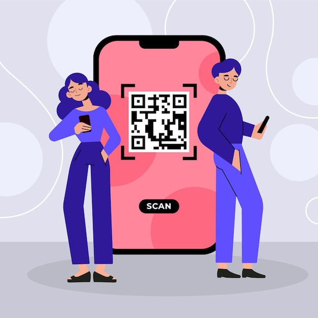 Qr code scanning illustration with characters