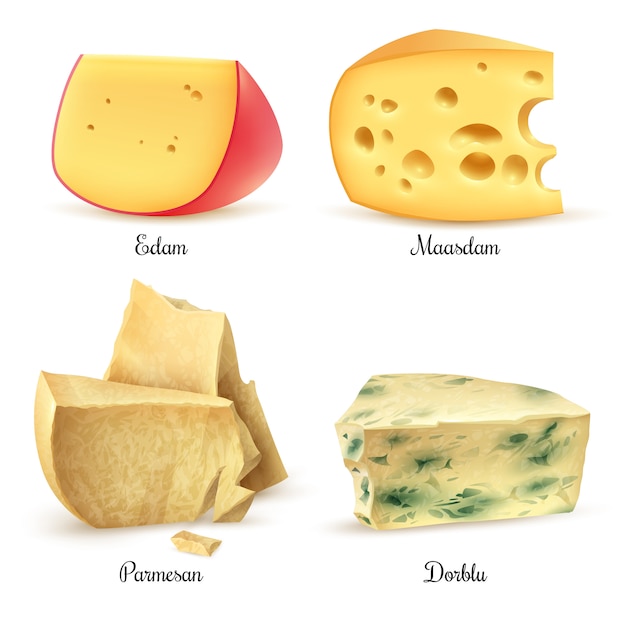 Free Vector  quality cheese 4 realistic images set