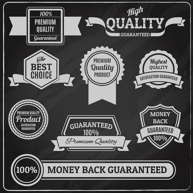 Quality labels and badges set on chalkboard