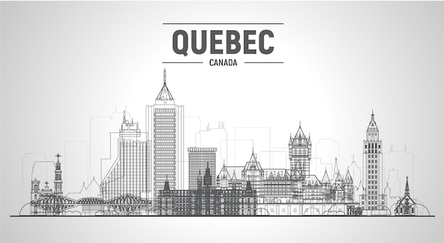 Quebec city Canada line skyline with in the white background Vector Illustration Business travel and tourism concept with modern buildings Image for presentation banner placard and web site