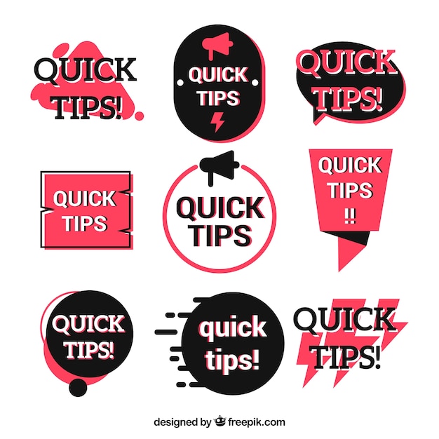 Free vector quick tips badges collection in flat style