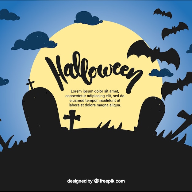 Free vector quiet cemetery by night background for halloween