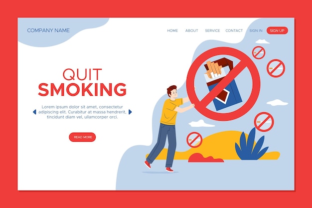 Quit smoking landing page with forbidden sign