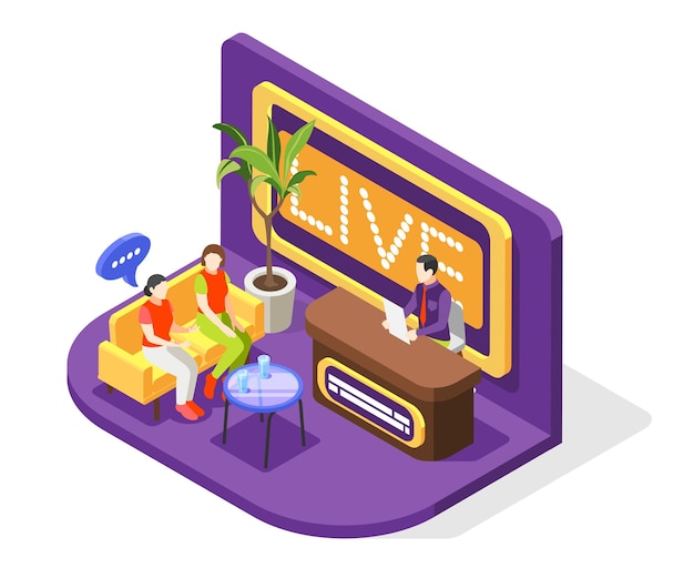 Quiz TV show concept with broadcast isometric illustration