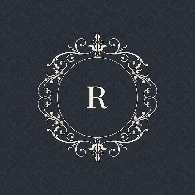 Free Vector r letter vintage badge on black