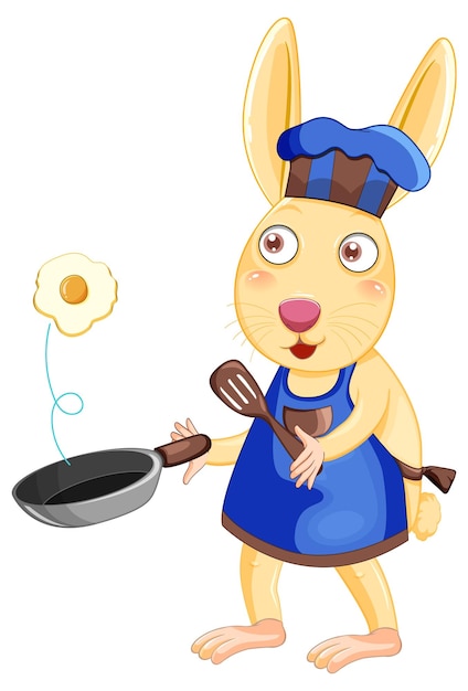 Rabbit cartoon character cooking breakfast