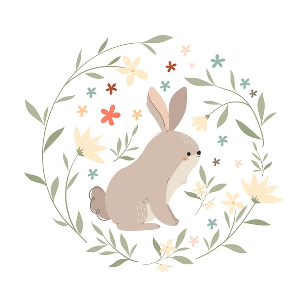 Free Vector rabbit in a flower wreath