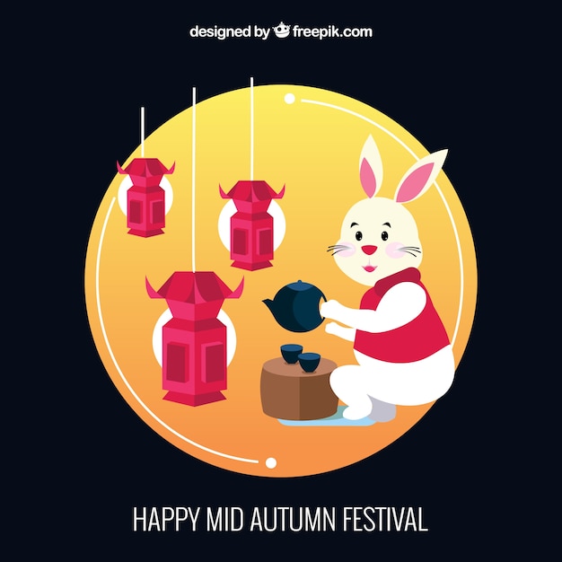 A rabbit serving tea, mid autumn festival