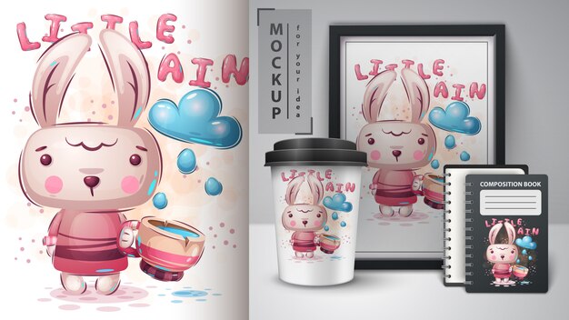 Rabbit with cup poster and merchandising