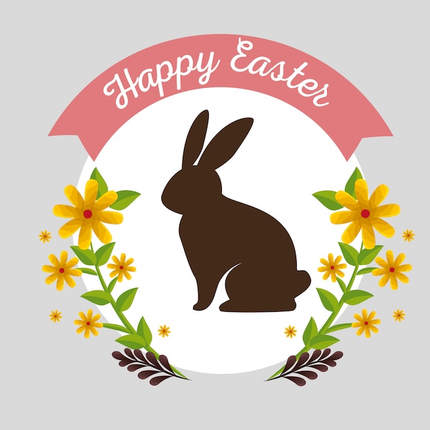 Free vector rabbit with flowers plants and branches leaves