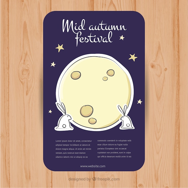 Free Vector rabbits next to the moon for the mid-autumn festival