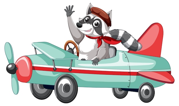 Free Vector raccoon driving plane cartoon