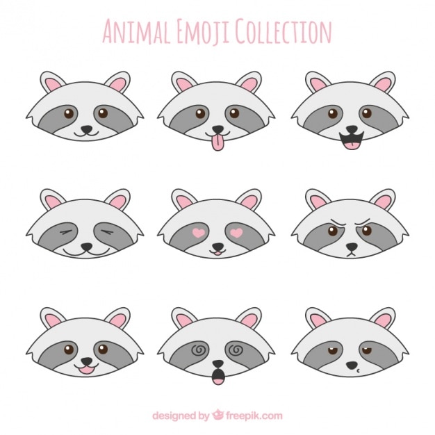 Free vector raccoon emoticons with different facial expressions