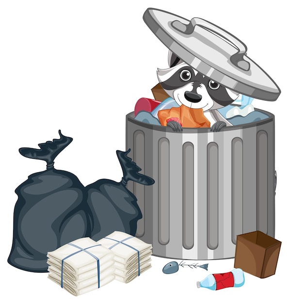 Raccoon searhing trash in the bin