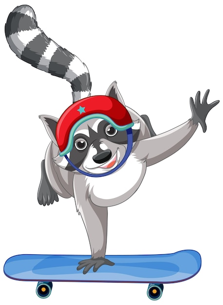 Free Vector raccoon standing on skateboard with one hand