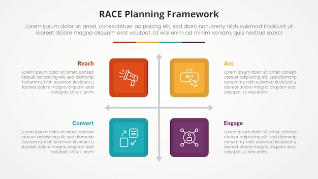 Free Vector race framework infographic concept for slide presentation with square box matrix structure with 4 point list with flat style