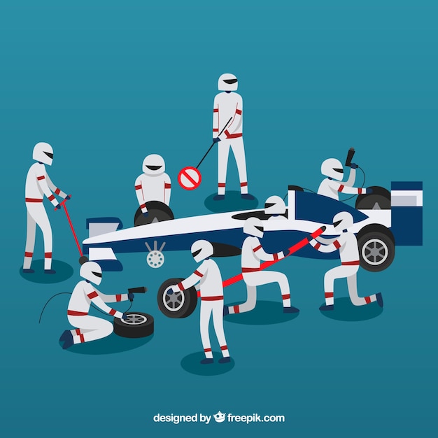 Free Vector racing car pit stop workers