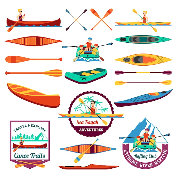 Free Vector  rafting canoeing and kayak elements set 