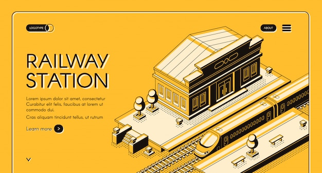 Railroad transport isometric web banner 