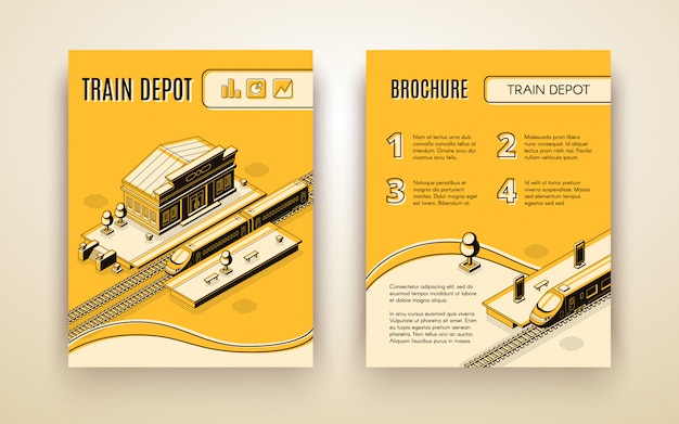 Free vector railway company isometric promo brochure