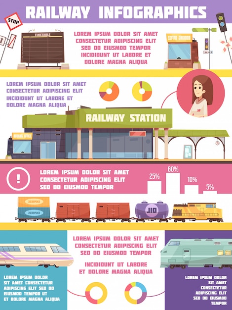 Railway Infographics Flat Template