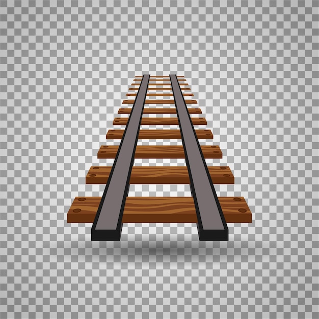 Railway tracks or rail road line on transparent background. Part of straight rail element illustration