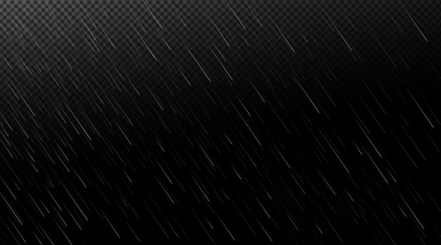 Rain falling water drops on transparent background