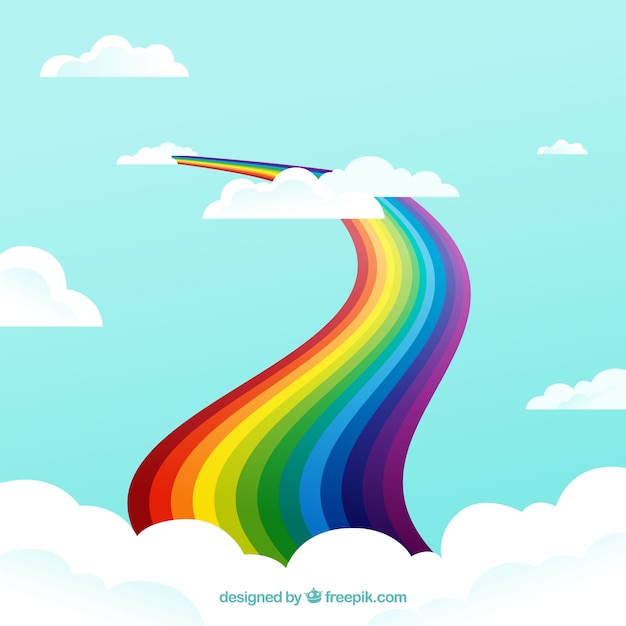 Rainbow background with clouds in the sky