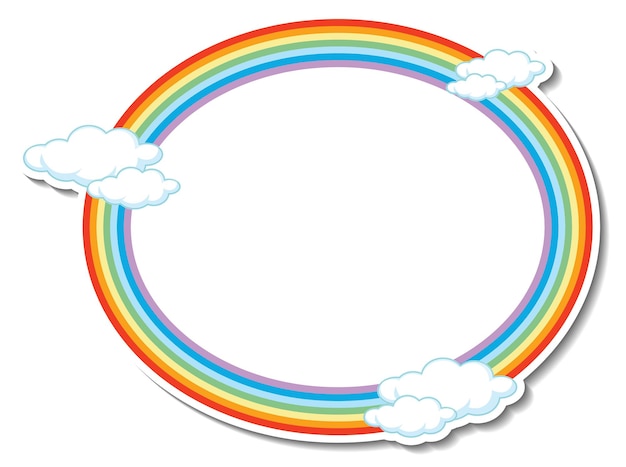 Free vector rainbow round frame template with many clouds