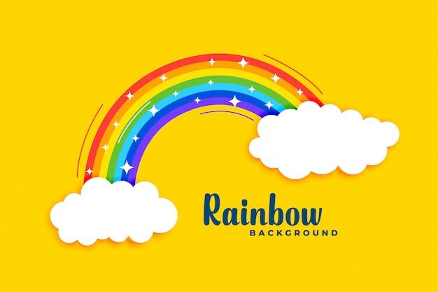 Rainbow with clouds on yellow background