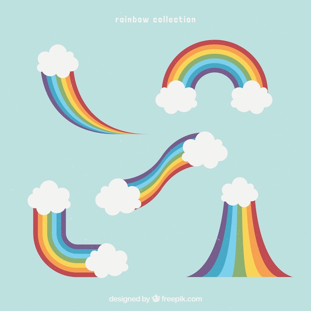 Rainbows collection with different shapes in flat syle