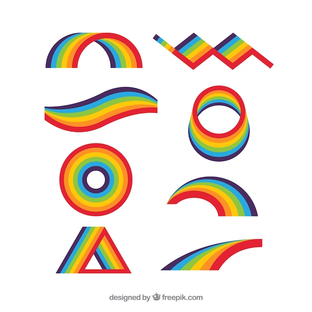 Free Vector rainbows collection with different shapes in flat syle