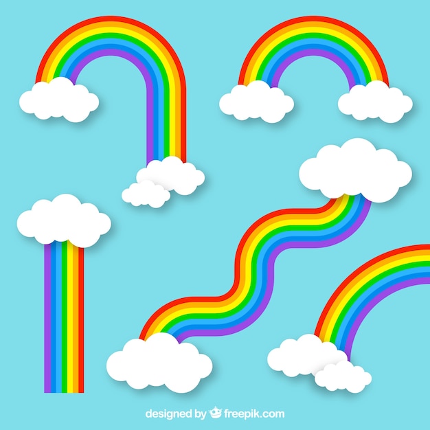 Free Vector rainbows collection with different shapes in flat syle