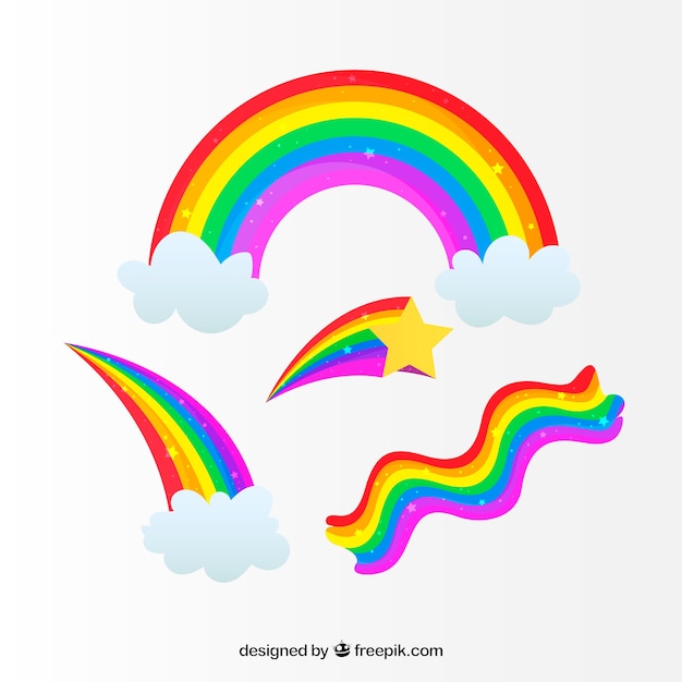 Rainbows collection with different shapes in flat syle