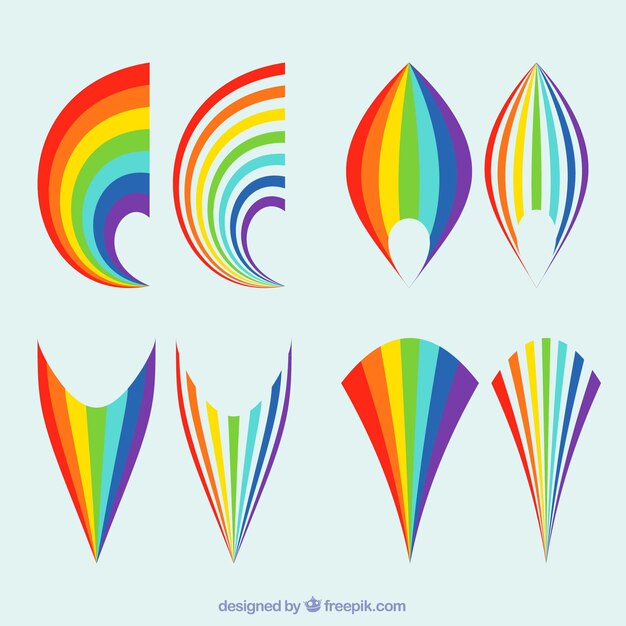 Rainbows collection with different shapes in flat syle