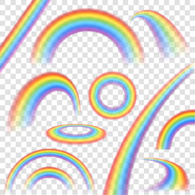  Rainbows in different shape realistic set on transparent background