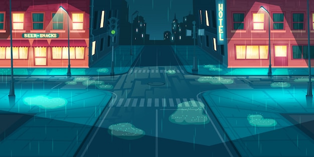 Free vector rainfall on city, town street cartoon vector