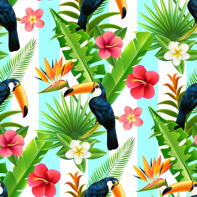 Rainforest Toucan Flat Seamless Pattern 