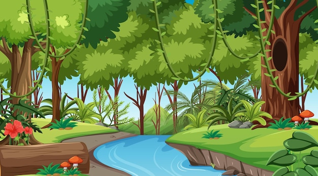 Free Vector rainforest or tropical forest at daytime scene