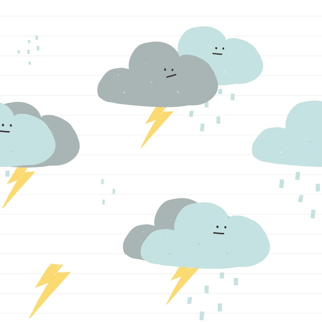 Rainy clouds seamless pattern vector cute doodle background for kids