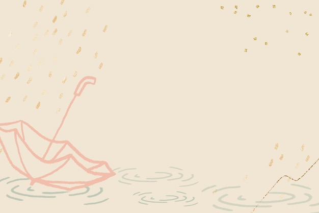 Free Vector rainy season background vector in pastel yellow with cute umbrella illustration