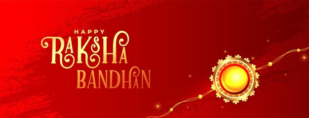 Raksha bandhan red banner with realistic rakhi design