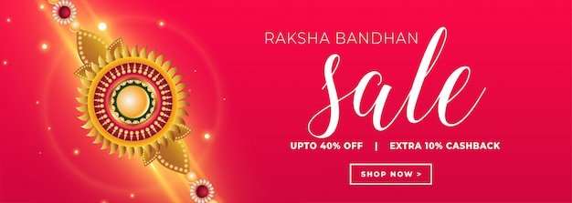 Raksha bandhan sale banner with golden rakhi 